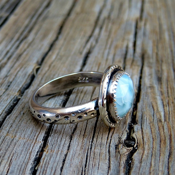 SOLD Artisan Sterling Silver Natural Dominican Larimar Ring NEW OOAK - Picture 3 of 5